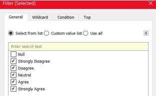Bringing Selected to Filters and removing null values
