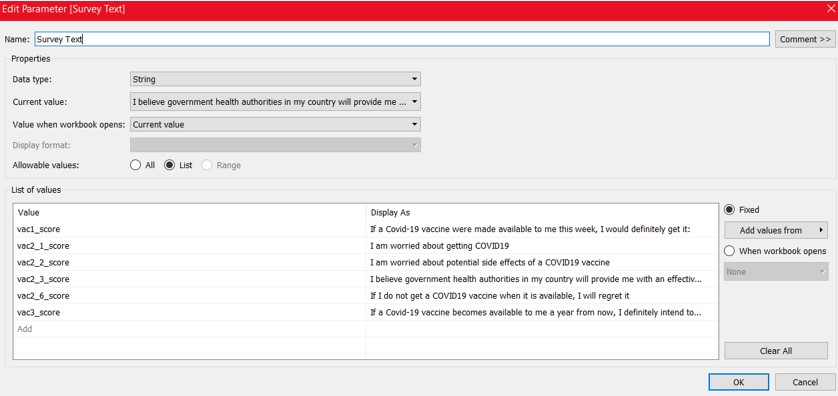 Creating Parameter: Survey Text