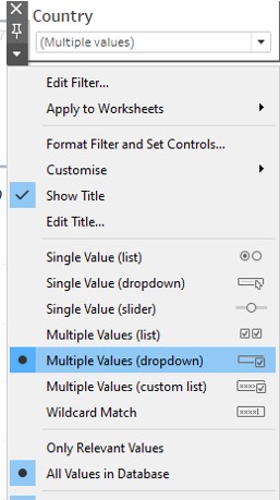 Filter dropdown list