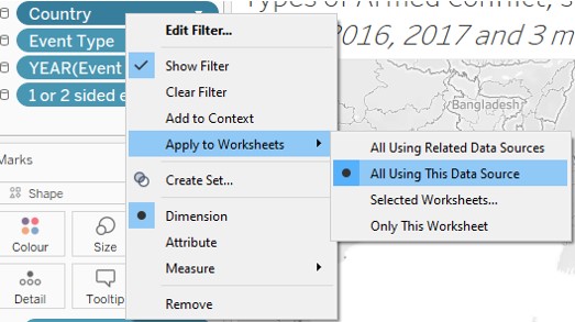 Apply the filters to all worksheets using this data source